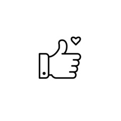 Like icons. Thumbs up with small heart. Pixel perfect, editable stroke