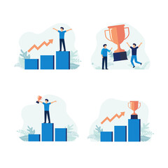 Set of modern flat design people icons of business analytics, victory, winner, champion, trophy, win, achievement.