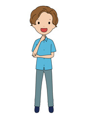 案内をする笑ったり落ち込んだりする男の子の全身イラストセット Wall Mural アオフジマキ