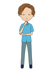 考え事をしている男の子の全身イラスト