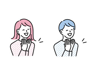 拍手するイラスト(お祝い、嬉しい、おめでとう、成功、応援、お得、幸せ、祝福、笑顔) An illustration of clapping.Congratulations, happy, congratulations, success, support, value, happiness, blessing, smile.