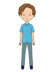 落ち込んだ表情の男の子の全身イラスト