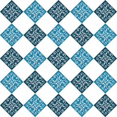 Sicilian Blue Ceramic tile pattern, repeating texture print, background. Vector illustration