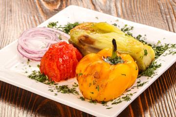 Grilled vegetables bbq - tomato, pepper and eggplant