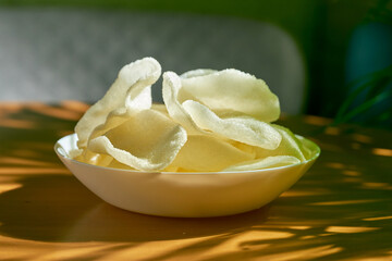 Rice chips in a bowl. Chinese cuisine