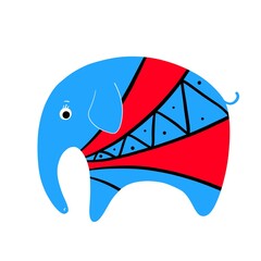 red and blue funny colorful cartoon elephant, freehand vector clipart, illustration with cute character good for card and print design