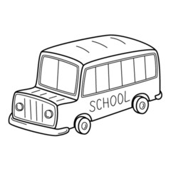 Doodle-style school bus. Hand-drawn black and white vector illustration. Design elements are isolated on a white background