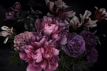Beautiful garden flowers. Vintage floral card. - 449151740