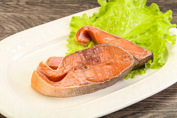 Two pink salmon fish steak