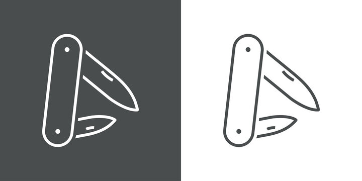 Icono plano navaja suiza con lineas en fondo gris y fondo blanco