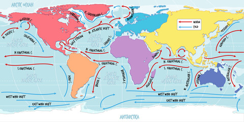 The ocean current world map with names