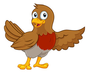 Christmas Robin Redbreast Pointing Cartoon Bird