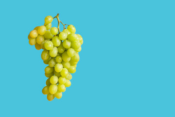 Fresh ripe grape falling in the air on blue background