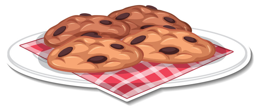 chocolate chip cookies on plate clip art preview