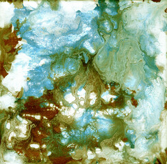Background. Abstraction texture. Illustration of liquid acrylic resin. Divorces and smooth lines of paint, colors. Pearl modulations. Epoxy. Stone.  Blue, brown,  white, green color.