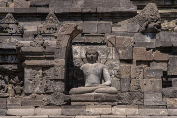 Buddha statue in Borobudur Temple, Borobudur temple located Central Java, Indonesia. - obrazy, fototapety, plakaty
