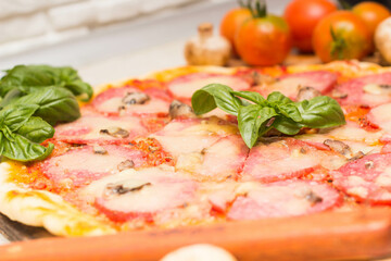 pizza with tomato and basil