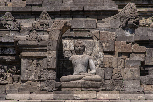 Buddha statue in Borobudur Temple, Borobudur temple located Central Java, Indonesia.