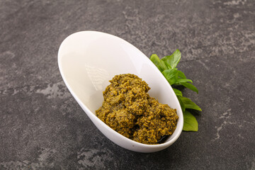 Green sauce pesto with basil