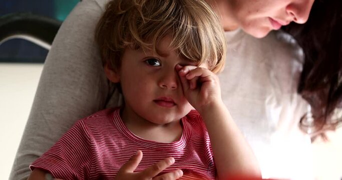 Child Wiping Face With Hand, Kid Rubs Face Touching Eyes