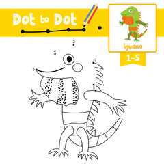Dot to dot educational game and Coloring book Iguana standing on two legs animal cartoon character vector illustration