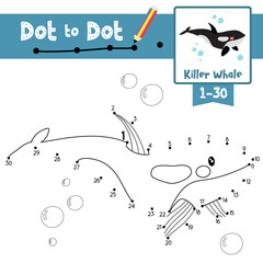 Dot to dot educational game and Coloring book Killer whale animal cartoon character vector illustration