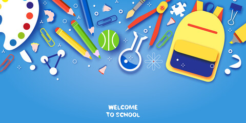 Welcome back to school. Concepts of education. Creative kids. Science, Art paper cut style.