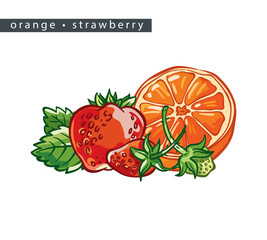 sketch_orange_strawberry_half_and_three_berries