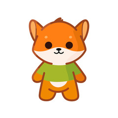Cute plush fox wearing shirt. Сhildren's stuffed toy. Cartoon vector illustration.