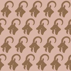Cartoon ibex - seamless trendy pattern with ibex head. Contour vector illustration for prints, clothing, packaging and postcards.