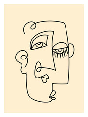 Line art decorative abstract portrait character drawing,sketch,line, vector illustration.