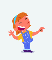 cartoon character of little girl on jeans laughing while pointing.