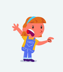 cartoon character of little girl on jeans pointing at something outraged.