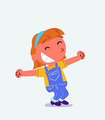 
Euphoric little girl on jeans in funny cartoon character.