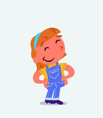 Satisfied cartoon character of little girl on jeans.