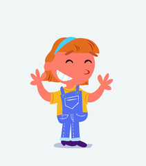 Very pleased cartoon character of little girl on jeans.