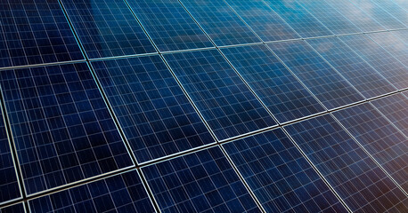 Solar power plant at sunset - full frame
