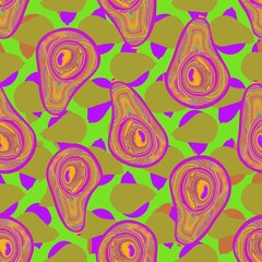 Fruit seamless pattern. Avocado. Pears. Guava. Bright colored fruits. Pattern for fabric, textile, clothing, paper, packaging.