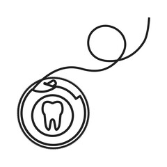 The dental floss icon. The outline of a round package with a thread intended for oral hygiene. Vector illustration isolated on a white background for design and web.