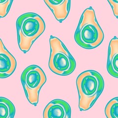 Fruit seamless pattern. Avocado. Pears. Guava. Bright colored fruits. Pattern for fabric, textile, clothing, paper, packaging.