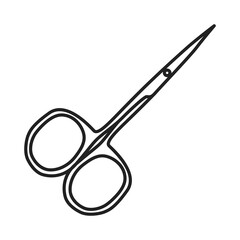 The nail scissors icon. Outlines of scissors for manicure and pedicure with sharp tips. Vector illustration isolated on a white background for design and web.