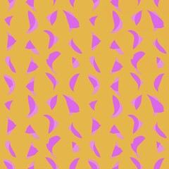 Pink abstract forms on a yellow background. Brigh seamless pattern.