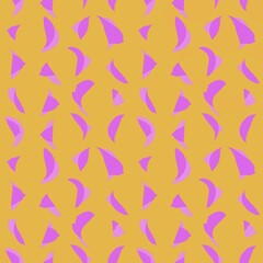 Pink abstract forms on a yellow background. Brigh seamless pattern.