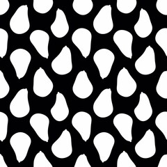 Fruit seamless pattern. Black and white colors. Avocado. Pears. Guava. Bright colored fruits. Pattern for fabric, textile, clothing, paper, packaging.