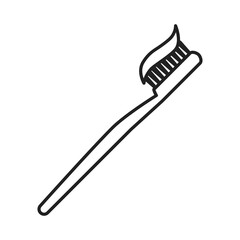 The toothbrush icon. The outline of an oral hygiene tool with toothpaste on the bristles. Vector illustration isolated on a white background for design and web.