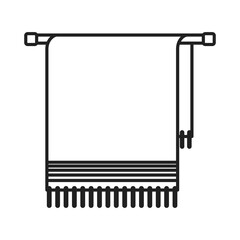 The towel icon. The outline of a fringed towel hanging on a towel dryer. Vector illustration isolated on a white background for design and web.