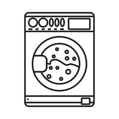 The washing machine icon. The outline of an electric appliance for washing clothes. Vector illustration isolated on a white background for design and web.