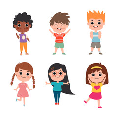 illustration set of kids cute cartoon collection in different positions isolated on white background