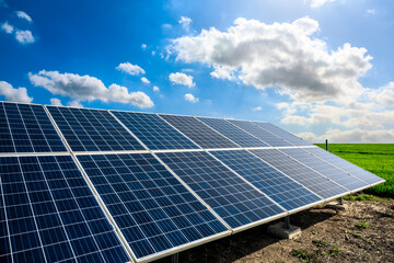 Clean solar panels and beautiful natural landscape in China