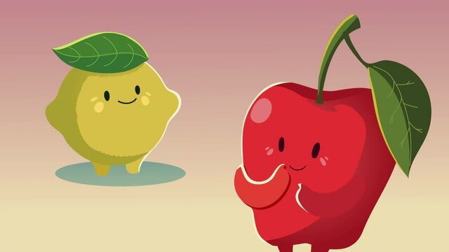 lemon and apple fruits characters animation